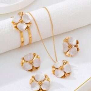 18K Gold Plated White Floral Jewelry Set