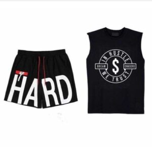 Unisex Up And Down Outfits With Designs-Black